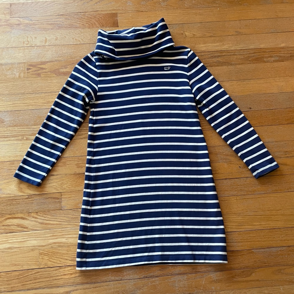 Vineyard Vines Girls Striped Turtleneck Dress Blue and White Stripe Size M 10-12